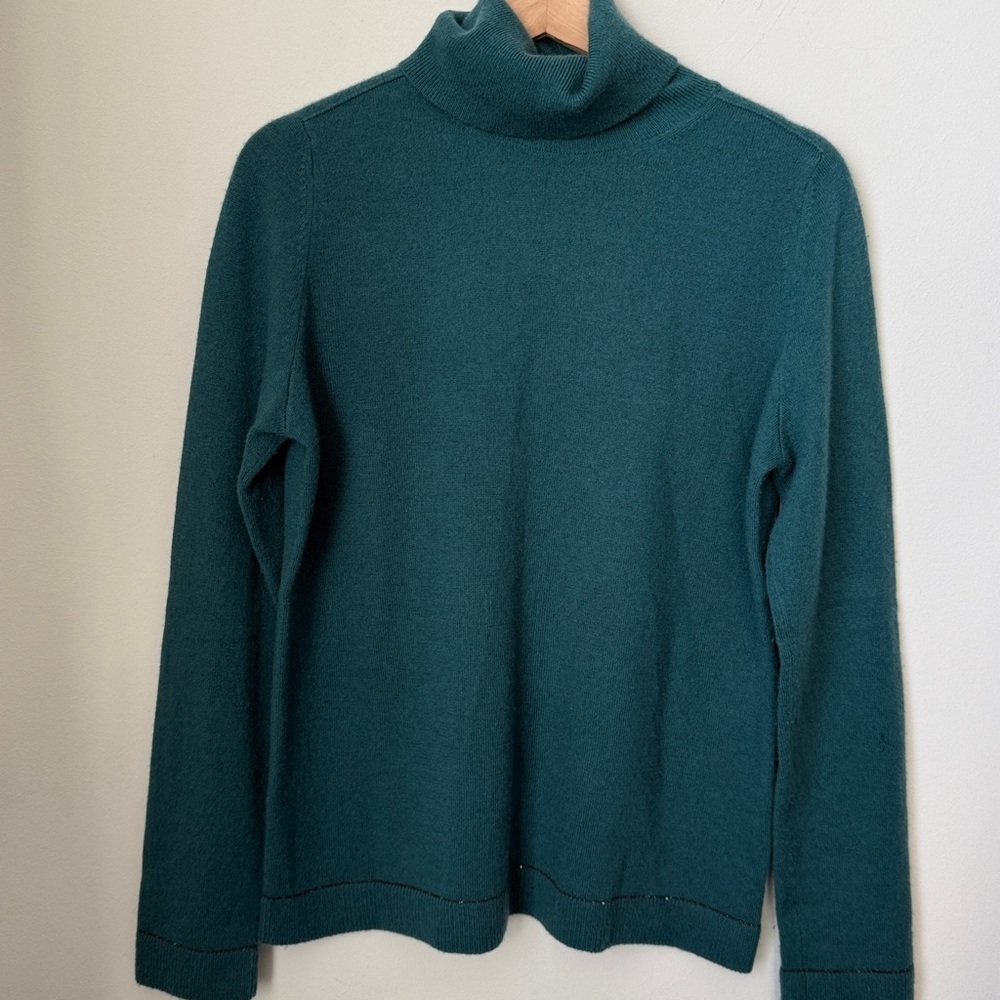 Flawed Lafayette 148 New York Teal Cowl Neck Casmhere Sweater Size L